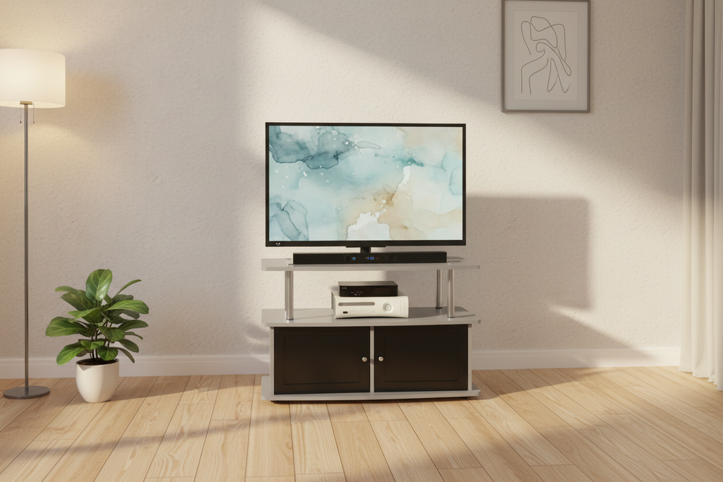 Compact TV Stand with Living Room Background